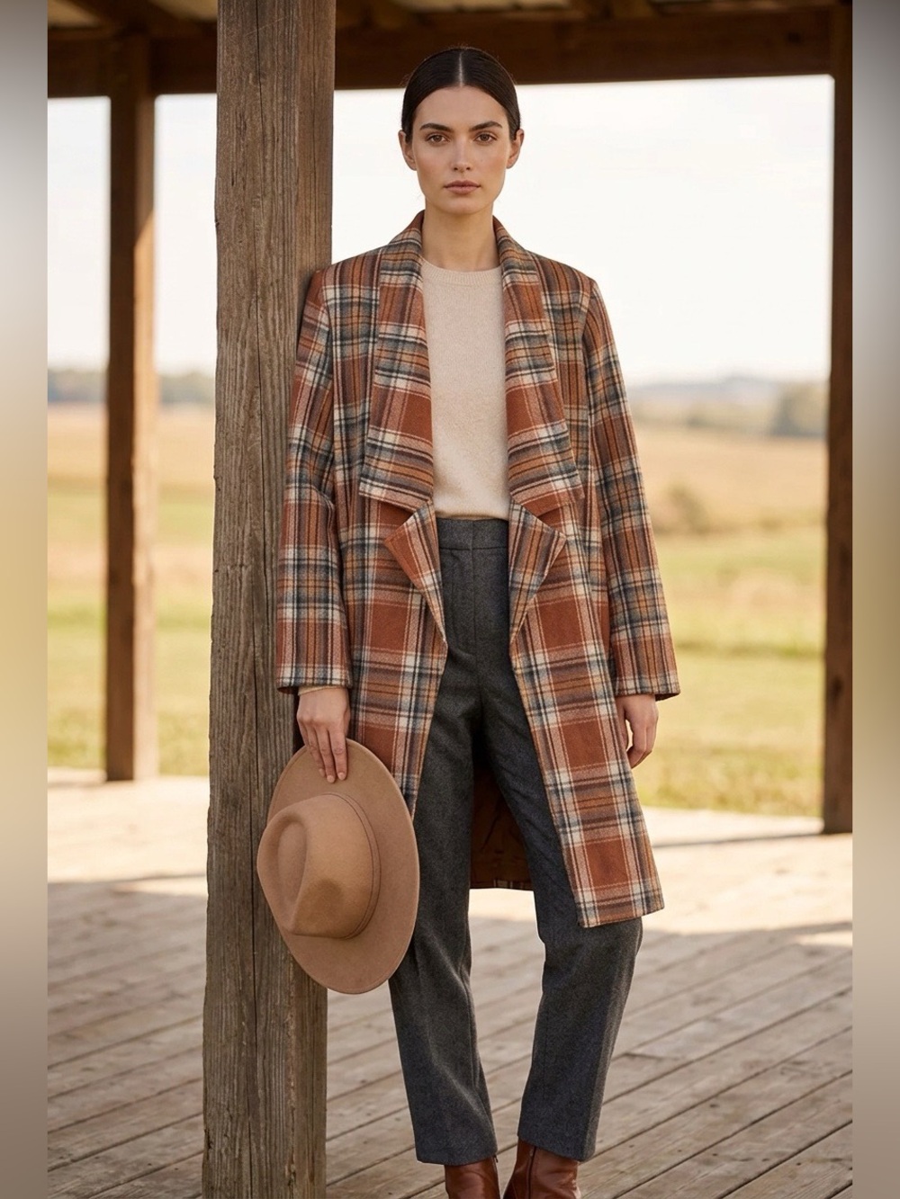 NWT Andree by Unit Brown Plaid Long Cover Jacket sz 2X Plus